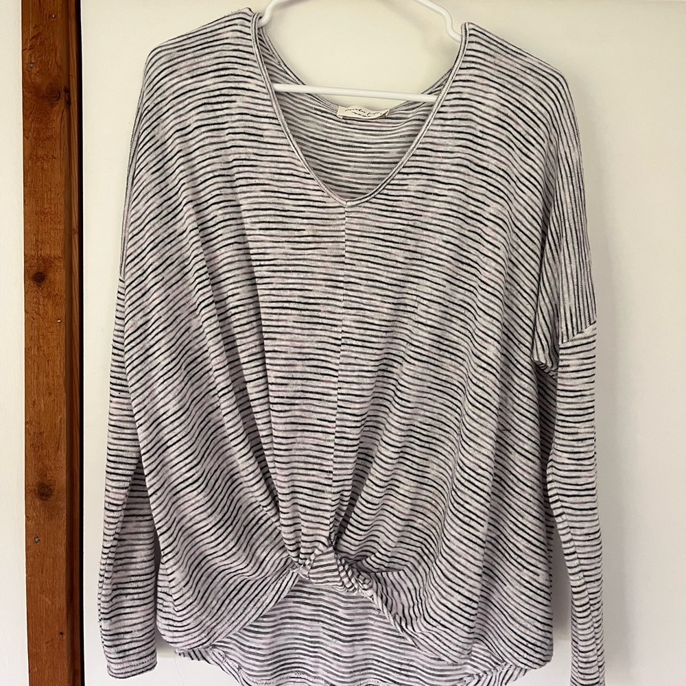 Medium white black and purple lavender field long sleeve shirt